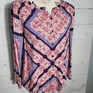Lucky Brand Shirt Paisley Geometric Button Down BOHO.